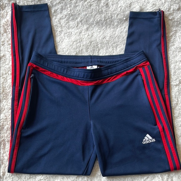 Adidas Navy Blue Track Pants with Red Stripes - Picture 2 of 5